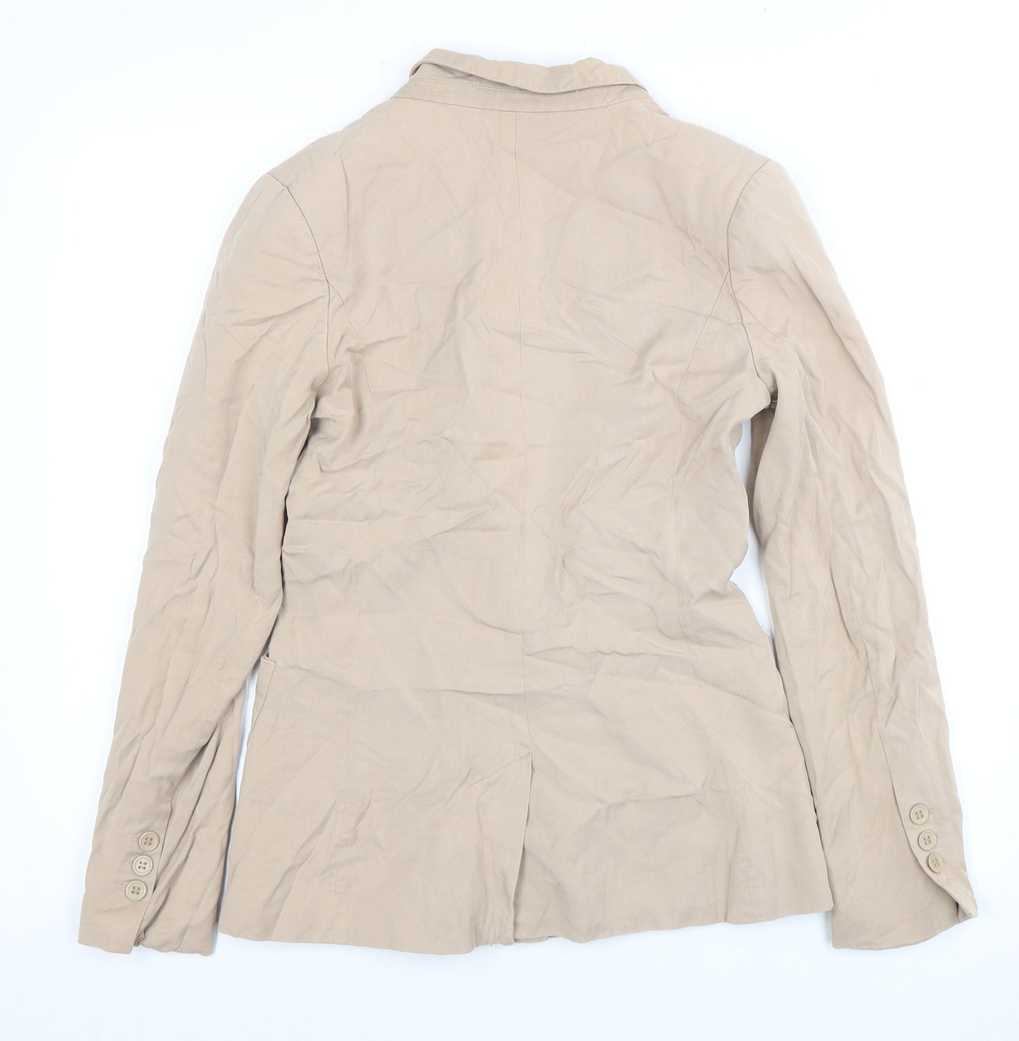 Warehouse Women Beige Double-Breasted Blazer, Size 8