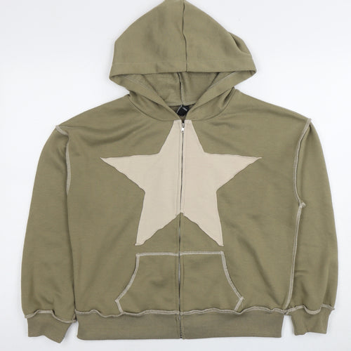 Cider Women's Green Full Zip Hoodie, Star Design, Size S