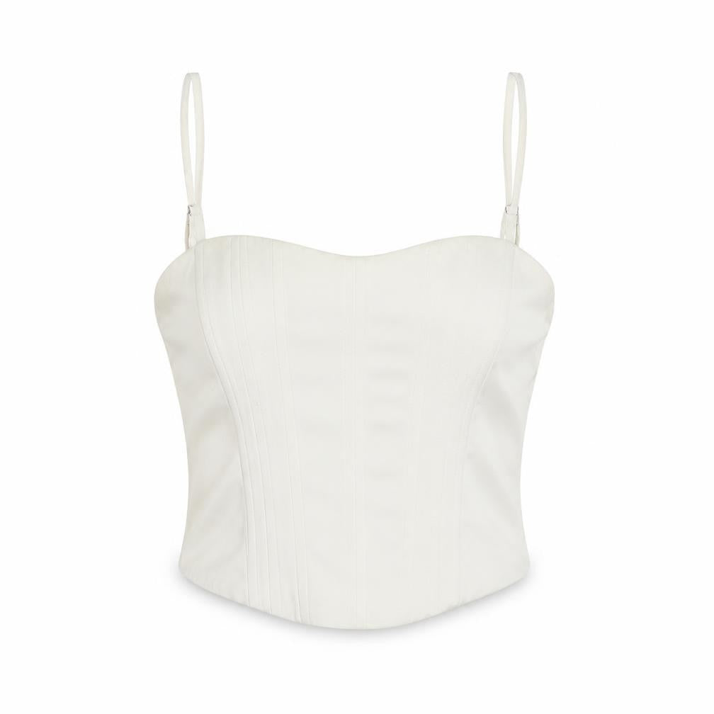 Front view of Bershka Women's White Camisole Top, size 12, Sleeveless