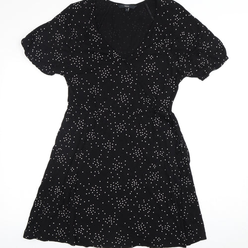 Next Women's Black Polka Dot Wrap Dress Size 12
