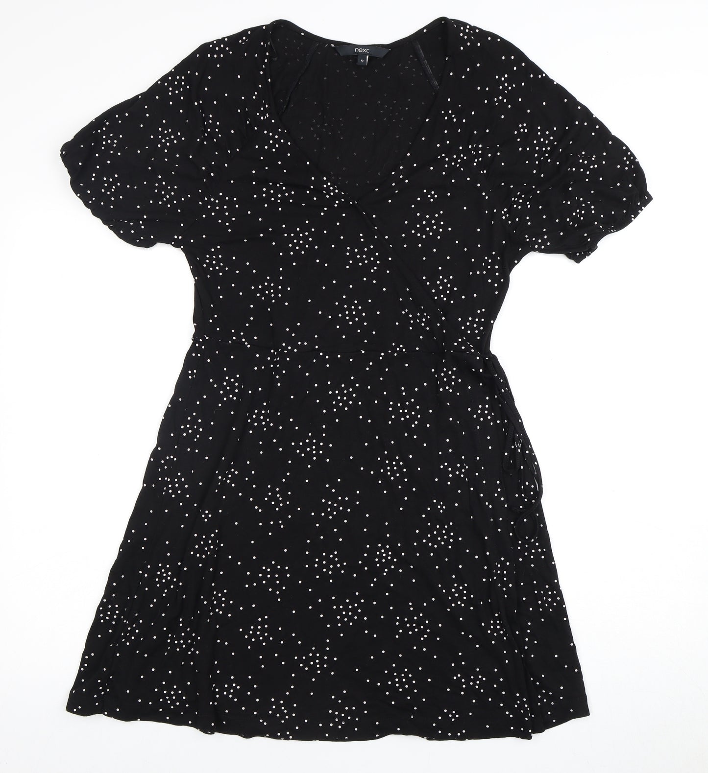 Next Women's Black Polka Dot Wrap Dress Size 12