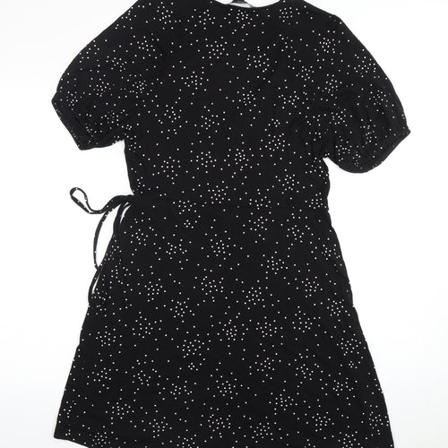 Next Women's Black Polka Dot Wrap Dress Size 12