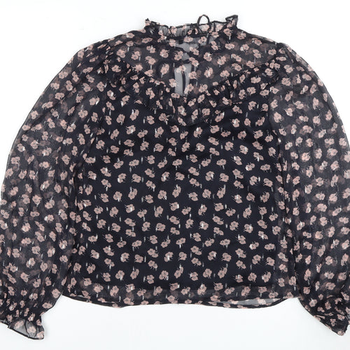 New Look Women's Black Floral High Neck Blouse Size 6
