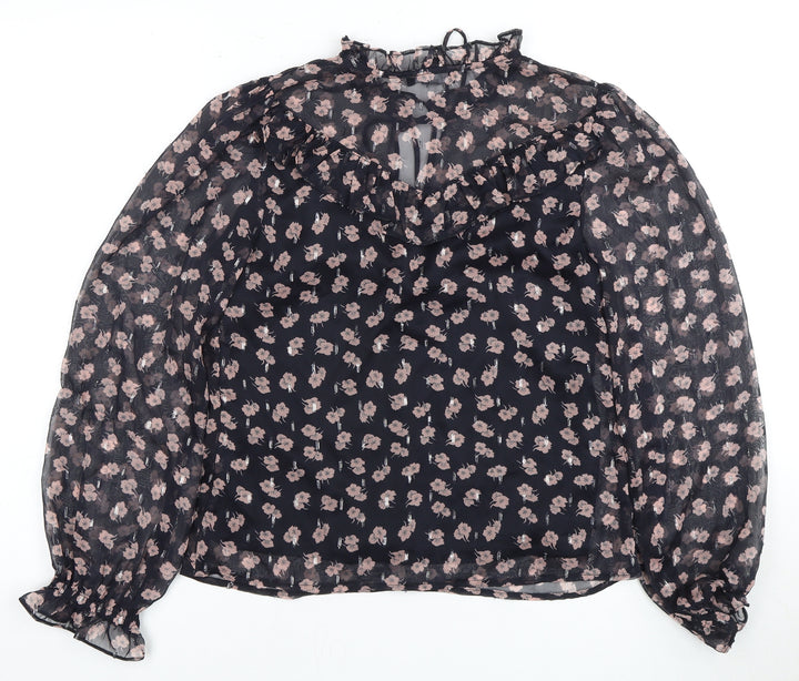 New Look Women's Black Floral High Neck Blouse Size 6