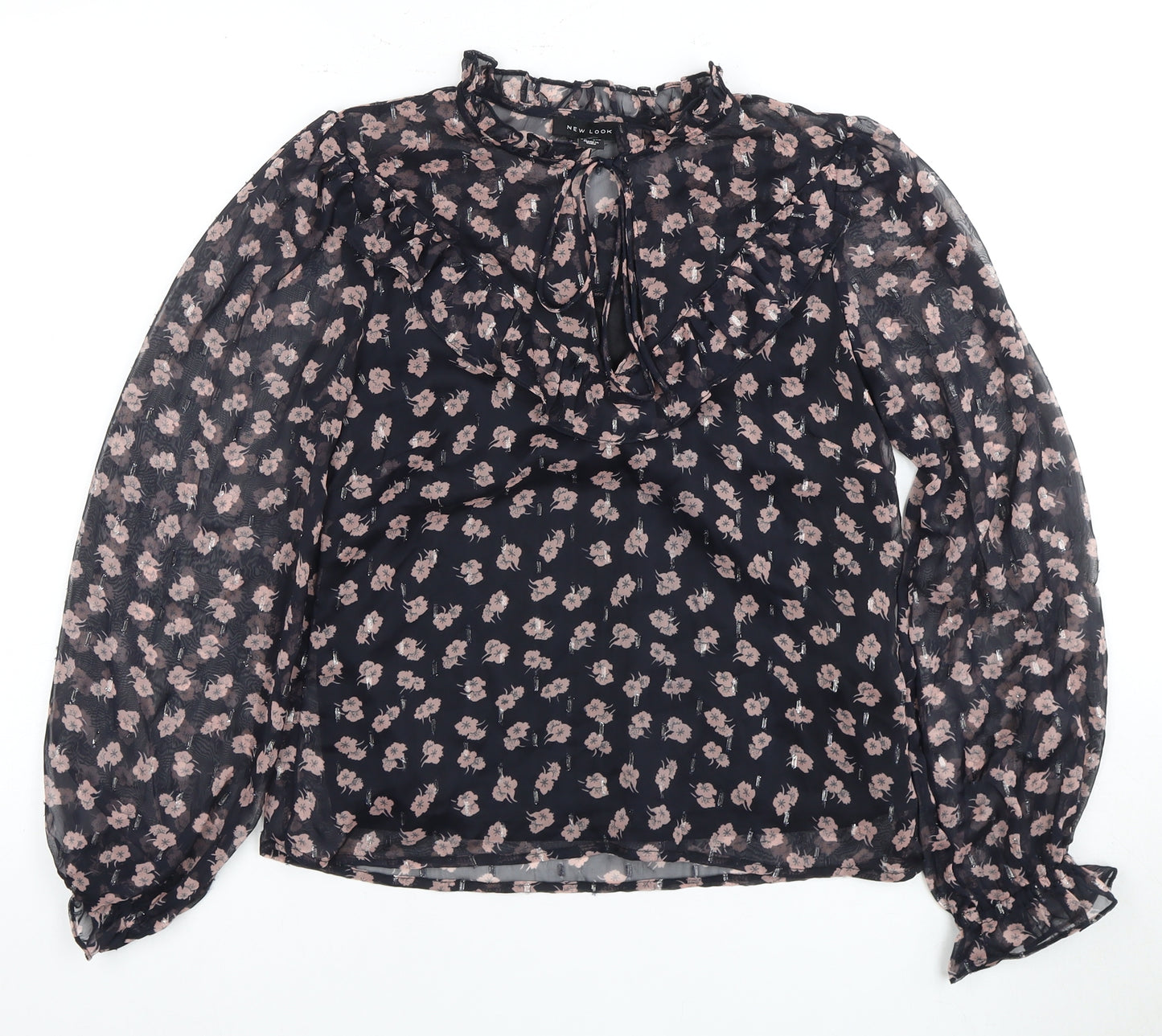 New Look Women's Black Floral High Neck Blouse Size 6