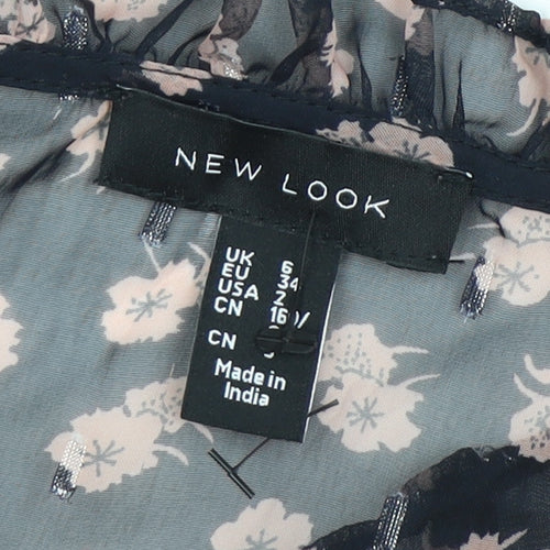 New Look Women's Black Floral High Neck Blouse Size 6