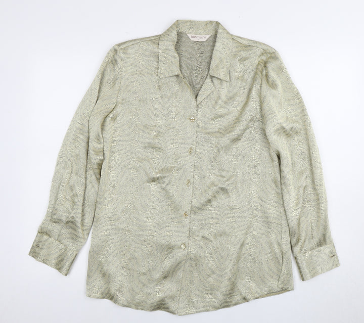 Bonmarché Women's Silver Button-Up Shirt Size 12