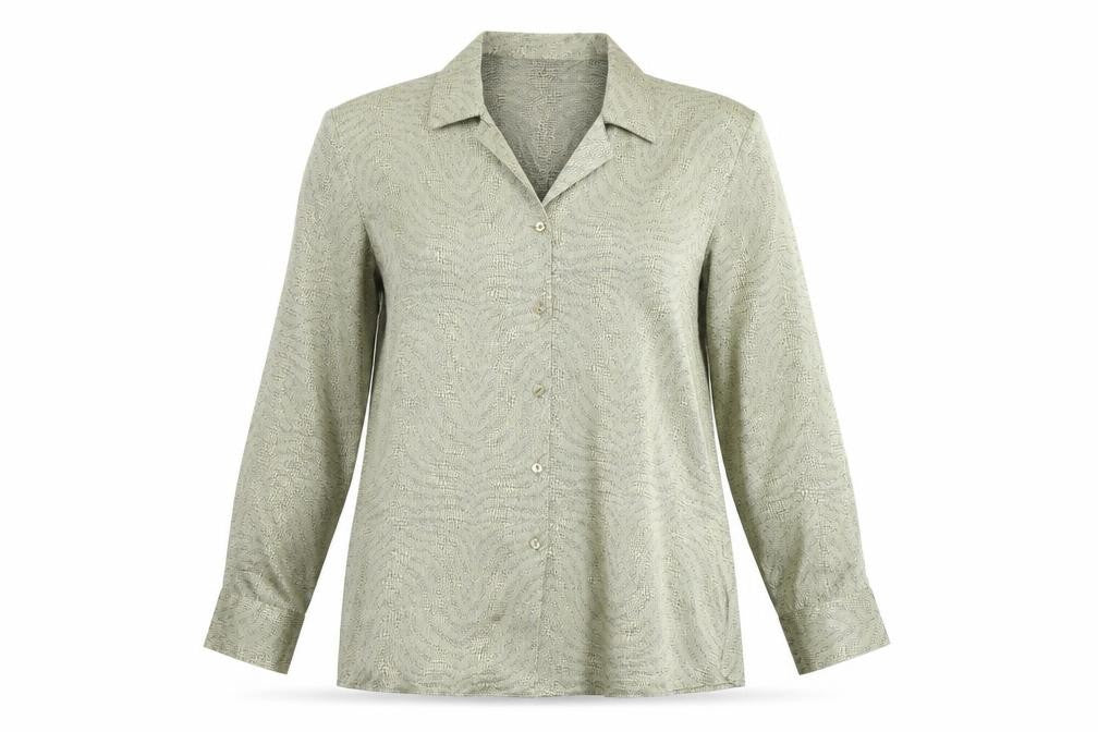 Front view of Bonmarché Women's Silver Button-Up Shirt, size 12