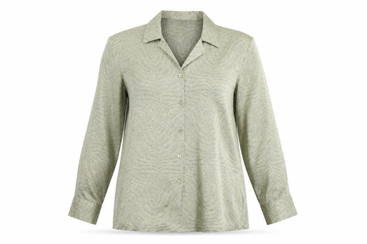 Front view of Bonmarché Women's Silver Button-Up Shirt, size 12