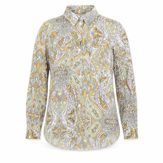 Front view of Miss Selfridge Women's Multicoloured Button-Up Paisley Shirt, size 6