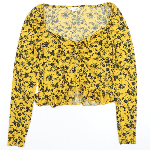 Free People Women's Yellow Floral Cropped Blouse Size 8