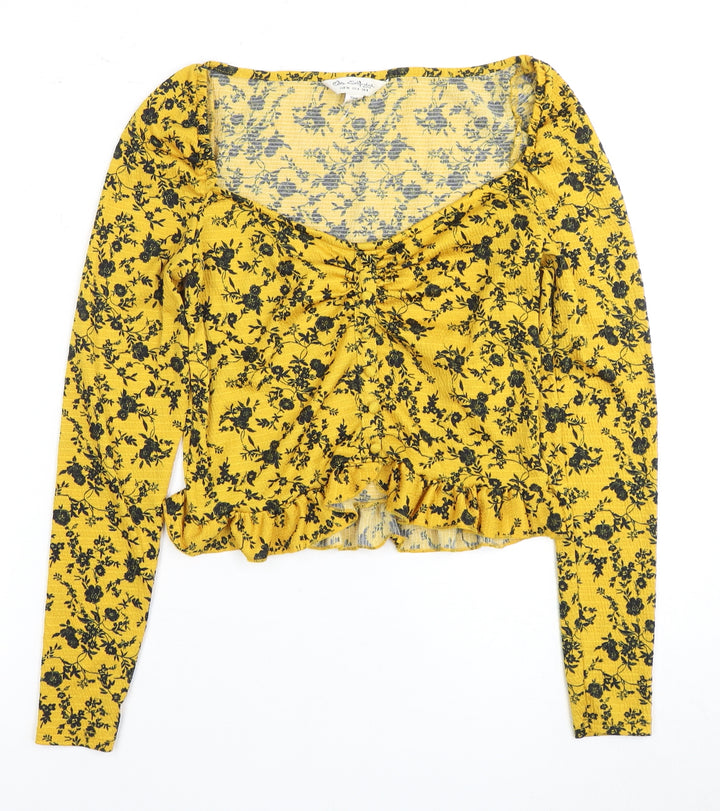 Free People Women's Yellow Floral Cropped Blouse Size 8