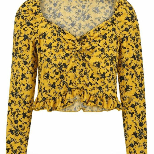 Free People Women's Yellow Floral Cropped Blouse Size 8