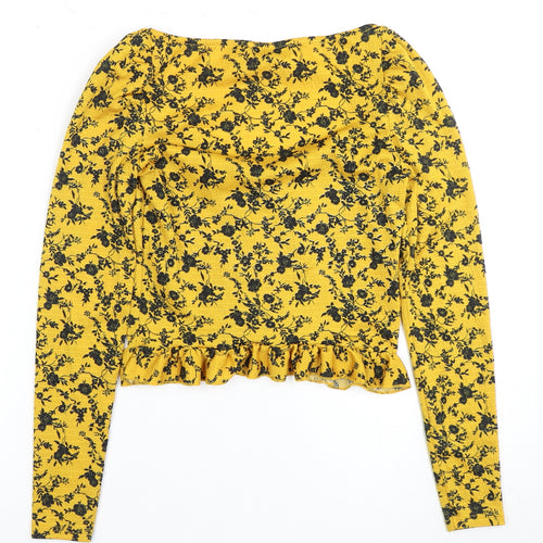 Free People Women's Yellow Floral Cropped Blouse Size 8