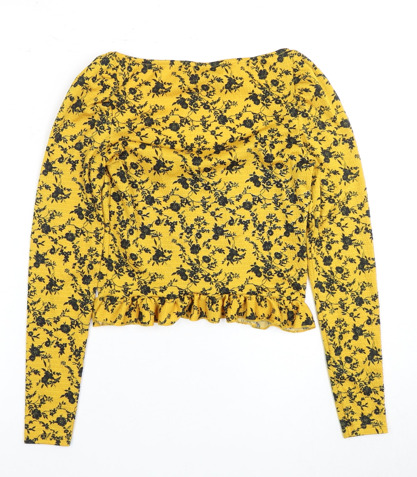 Free People Women's Yellow Floral Cropped Blouse Size 8