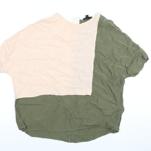 Topshop Women's Green Beige Colourblock Blouse, Size 8