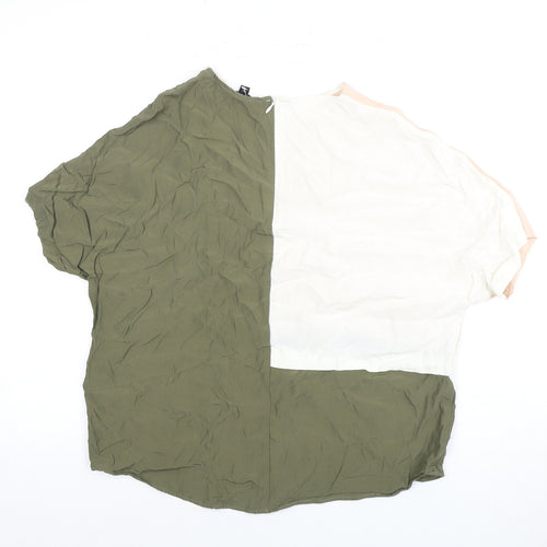 Topshop Women's Green Beige Colourblock Blouse, Size 8