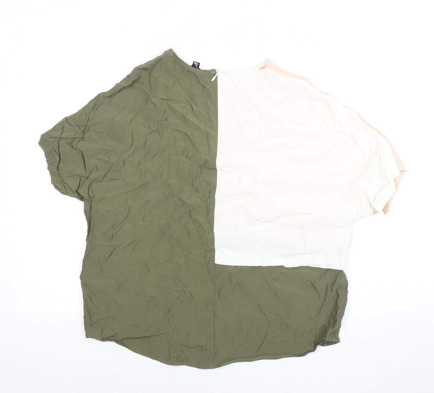 Topshop Women's Green Beige Colourblock Blouse, Size 8
