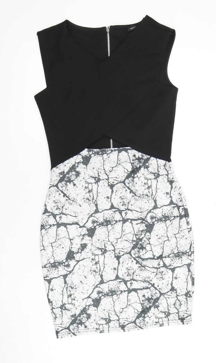 River Island Women’s Black & White Bodycon Dress Size 10