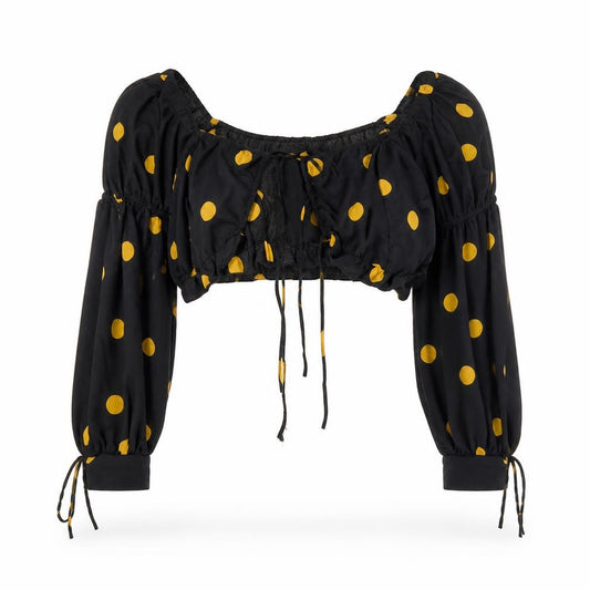 Front view of Topshop Women's Black Polka Dot Cropped Top, size 12