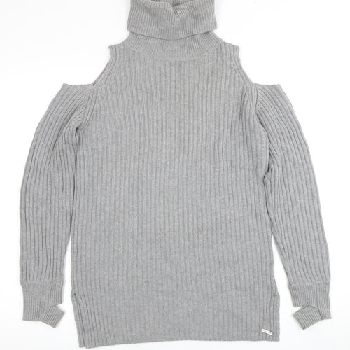 Sweaty Betty Women’s Grey Roll Neck Cold Shoulder Jumper M