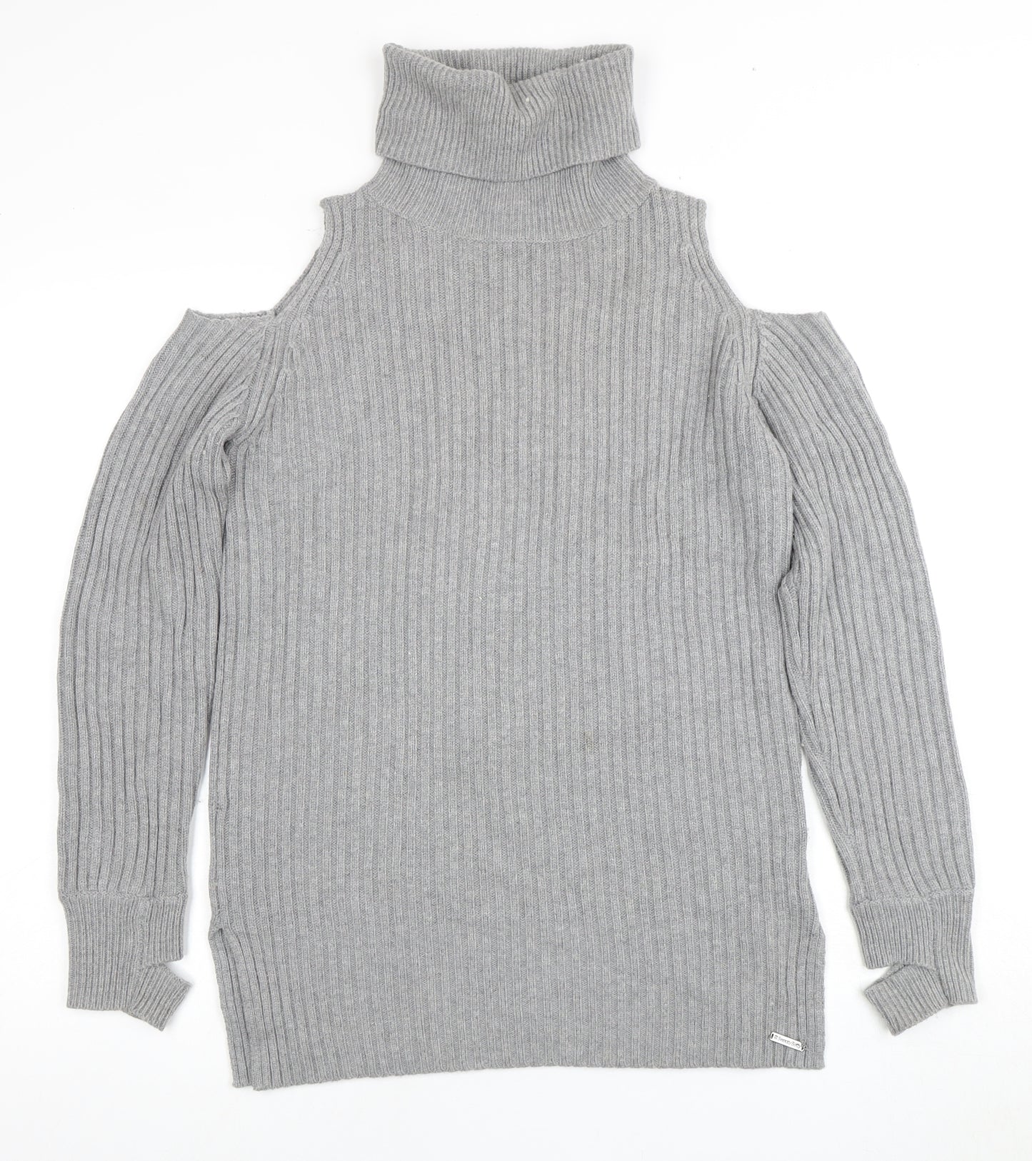 Sweaty Betty Women’s Grey Roll Neck Cold Shoulder Jumper M