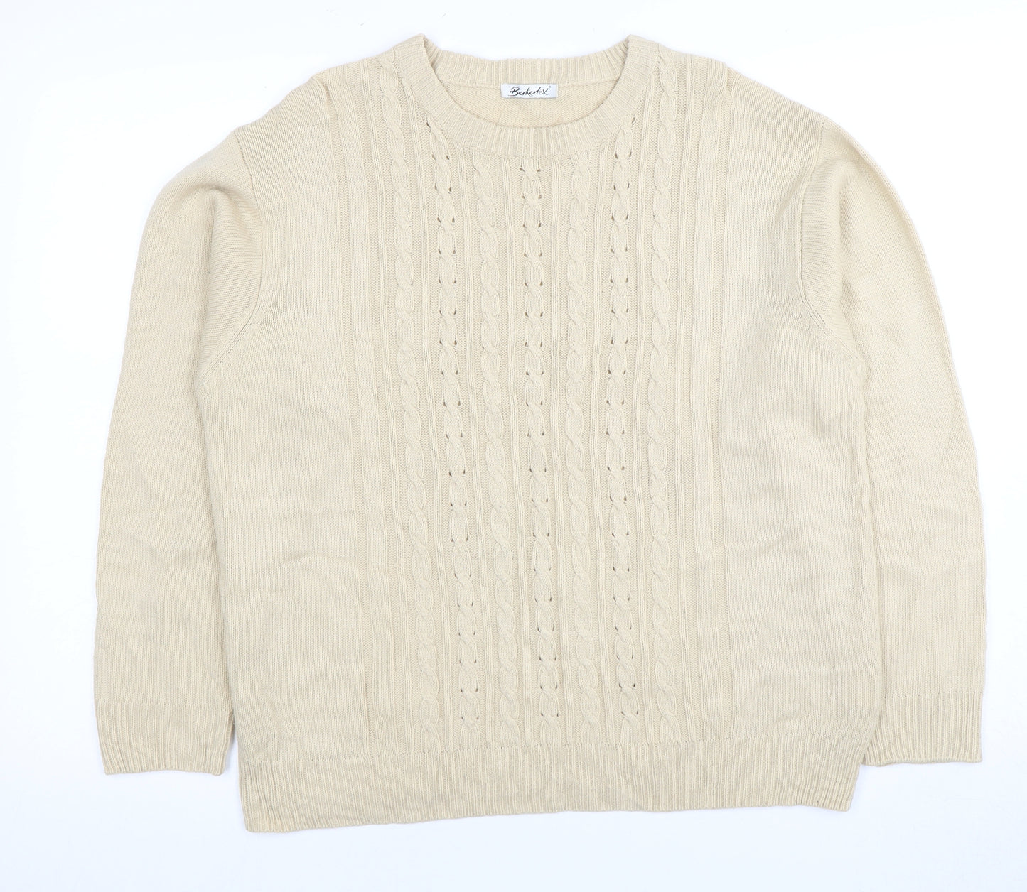 Berkertex Women's Beige Cable-Knit Pullover Jumper