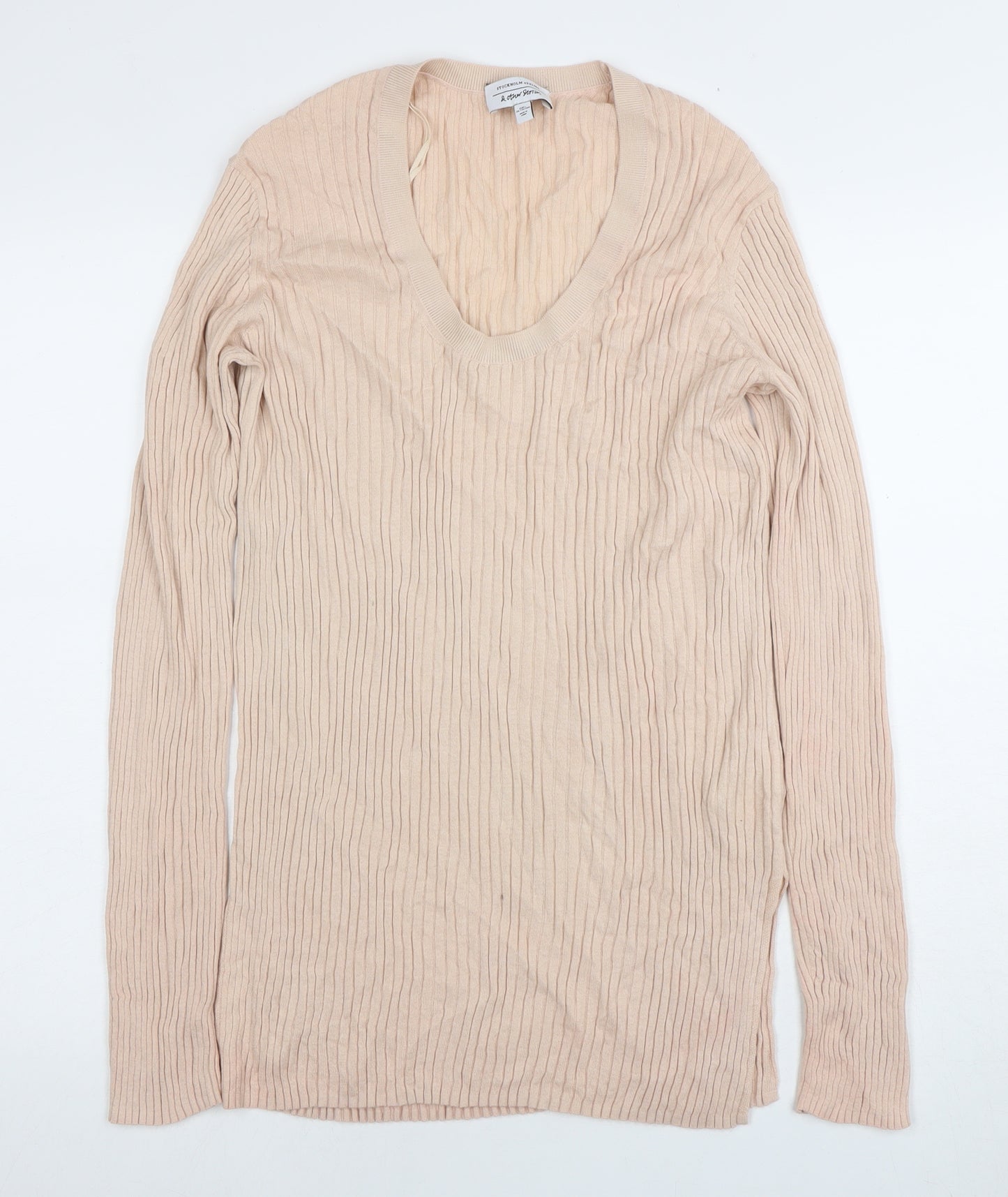 Another Stories Women's Beige V-Neck Knit Blouse M