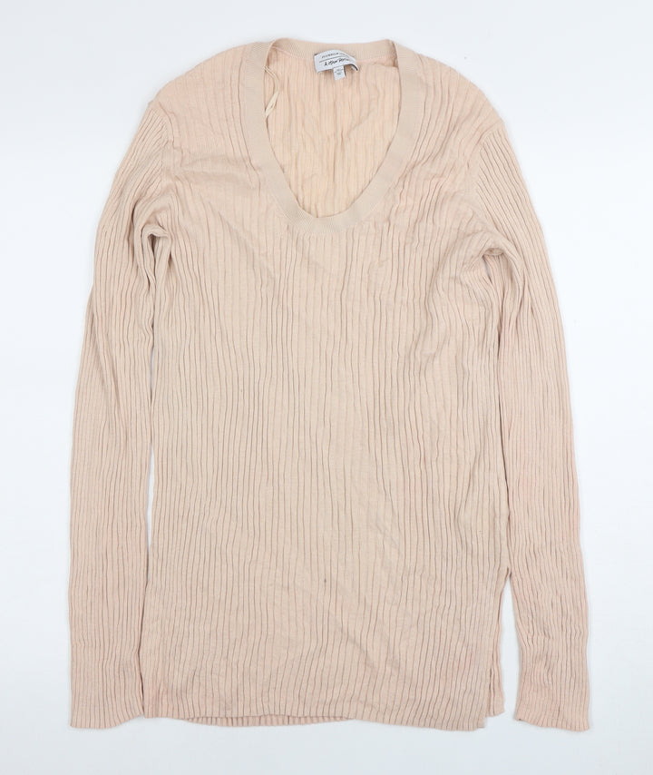 Another Stories Women's Beige V-Neck Knit Blouse M