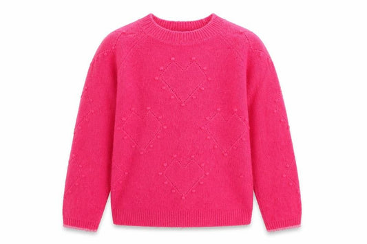 Front view of Joules girls’ pink jumper, 9 years, crew neck