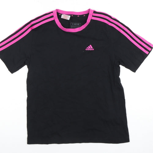 Adidas Girls Black T-Shirt 9-10Y Jersey with Pink Accents