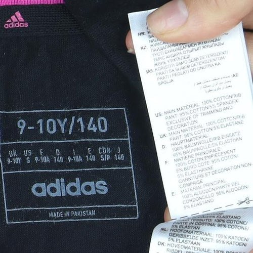 Adidas Girls Black T-Shirt 9-10Y Jersey with Pink Accents