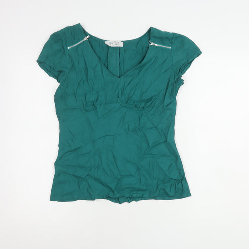 Oasis Green V-Neck Short Sleeve Women's Top