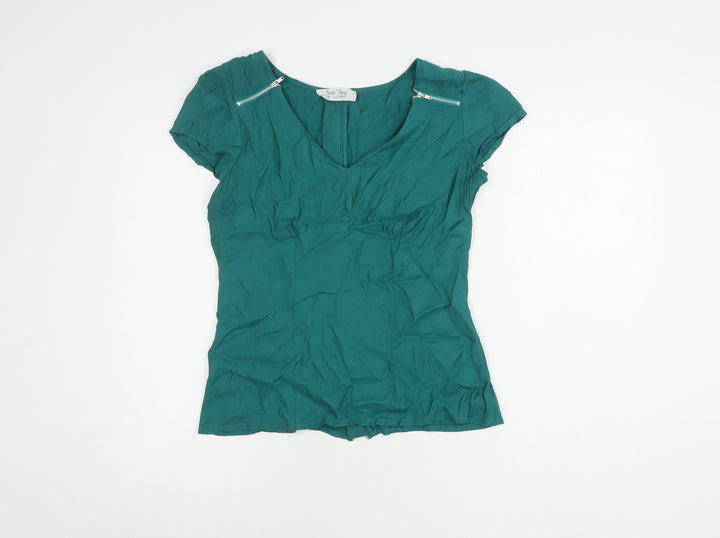 Oasis Green V-Neck Short Sleeve Women's Top