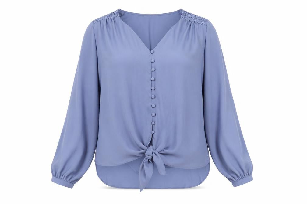 Front view of Roman Women’s Blue Long Sleeve Blouse, size UK 14