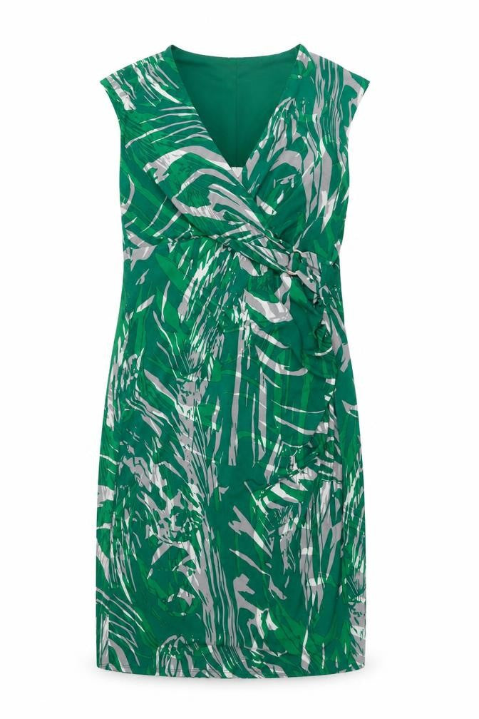 Front view of Planet Women's Green V-Neck Ruched Dress, size 12