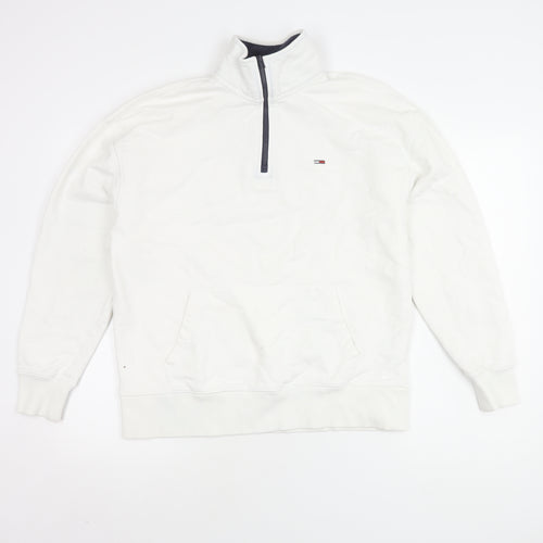 Tommy Jeans Men's White Sweatshirt S 1/2 Zip Logo