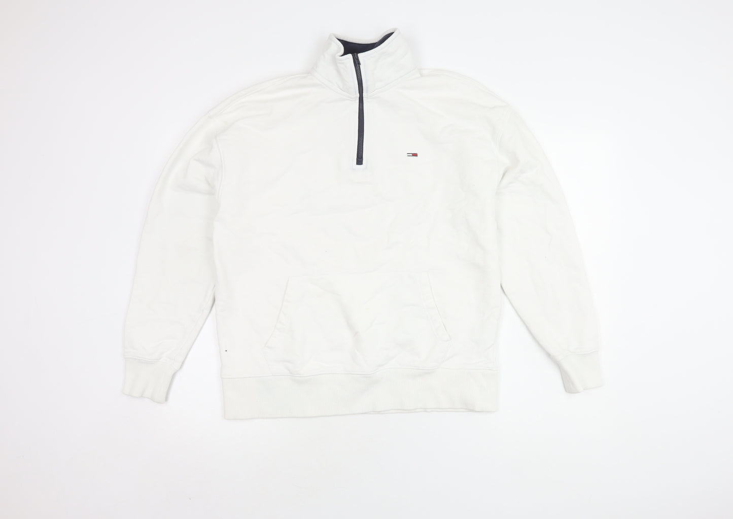 Tommy Jeans Men's White Sweatshirt S 1/2 Zip Logo