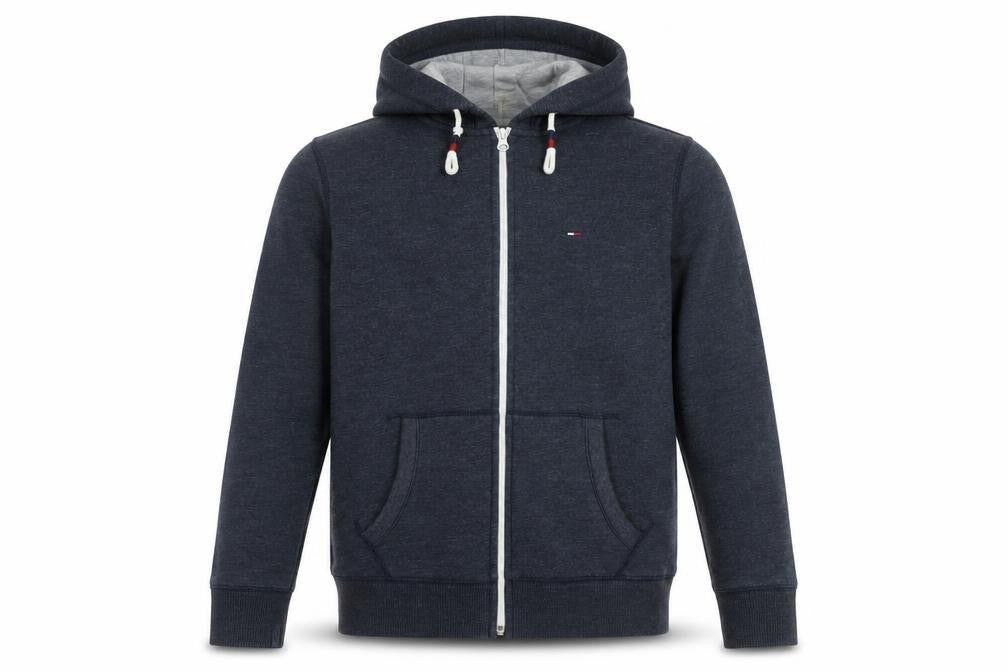 Front view of Hilfiger Denim Men's Blue Hooded Jacket, size M