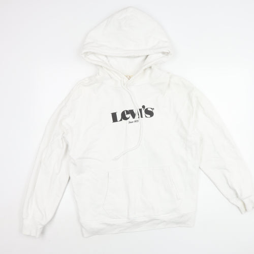 Levi's Men's White Hoodie M - Logo, Drawstring, Cotton