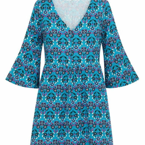Boden Women's Blue Floral Bell Sleeve Dress, Size 6