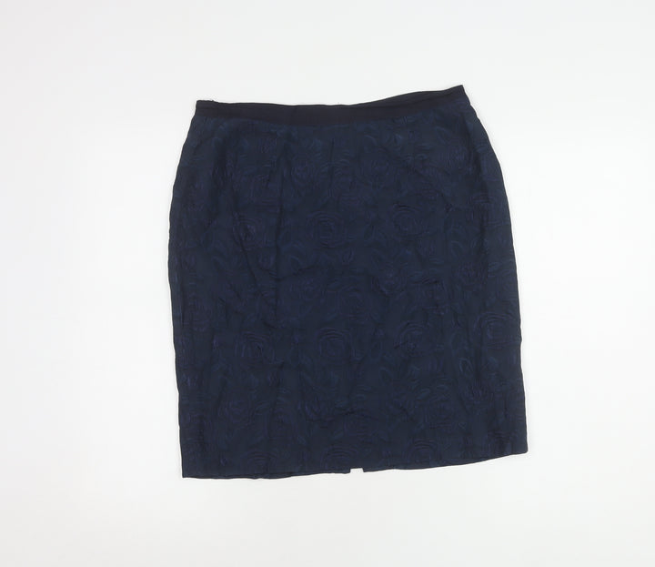 Jigsaw Women's Blue Silk Blend Floral Pencil Skirt