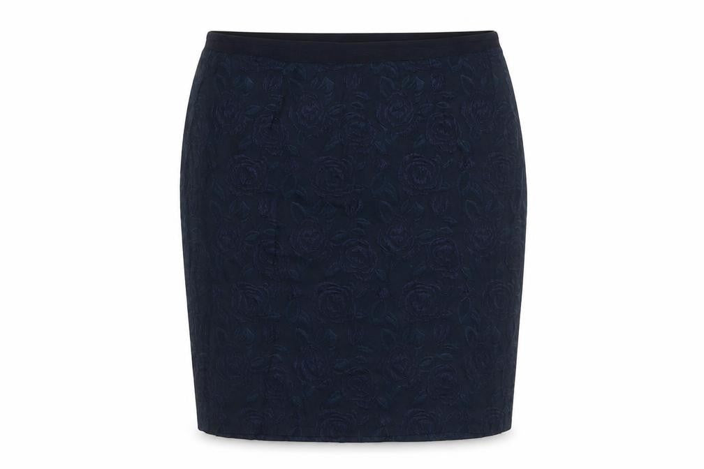 Front view of Jigsaw Women's Blue Silk Blend Floral Pencil Skirt