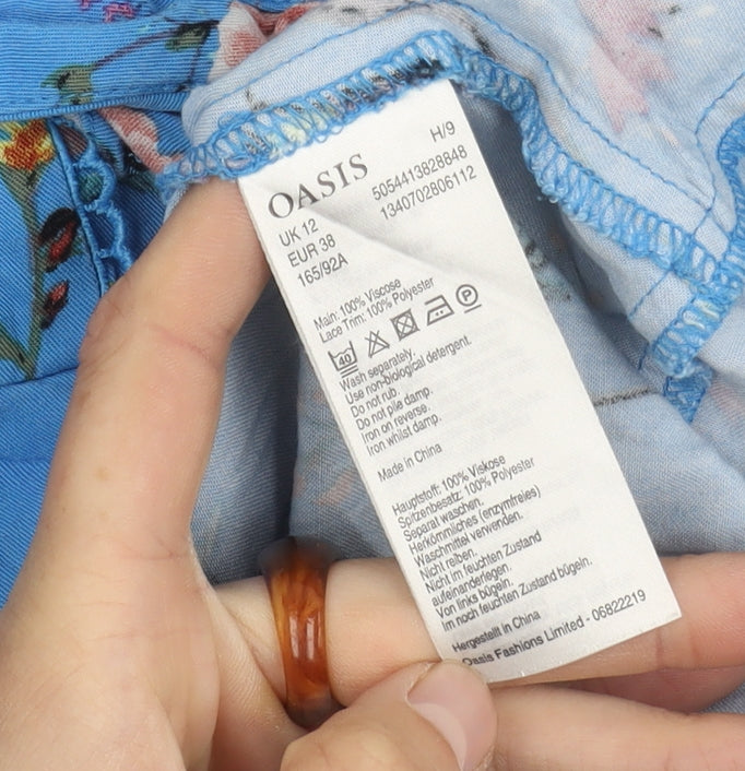 Oasis Women’s Blue Floral V-Neck Dress Size 12