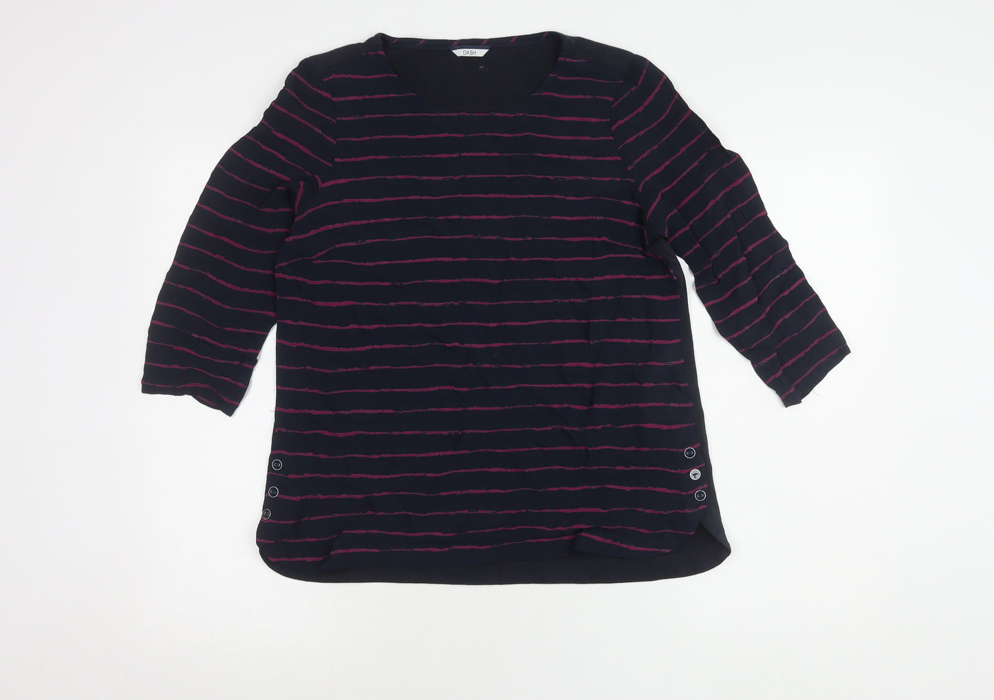 Dash Women's Blue Striped Blouse, Size 12, 3/4 Sleeve