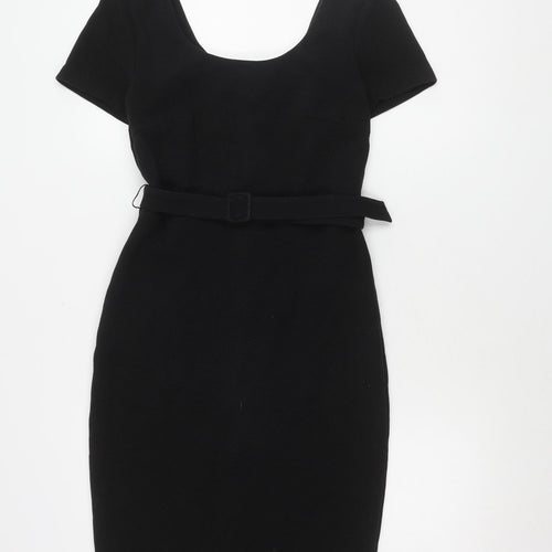 Boden Women's Black Dress - Size 8, Short Sleeve, Belted