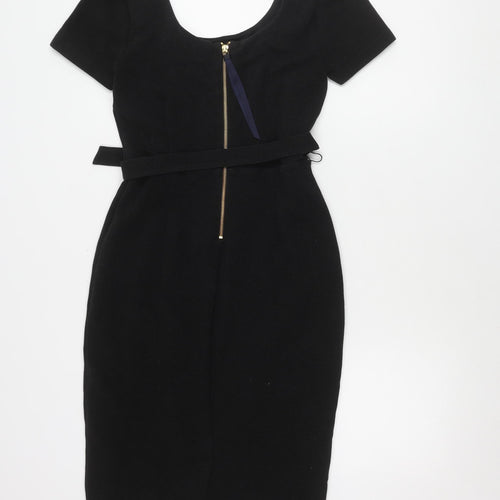 Boden Women's Black Dress - Size 8, Short Sleeve, Belted