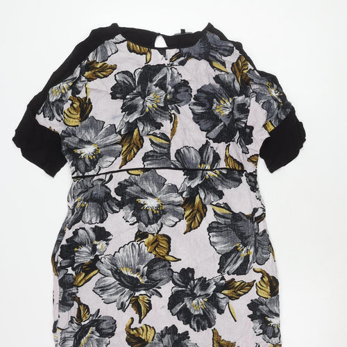 Warehouse Women’s Floral Print Dress, Size 14, Black/Multicoloured