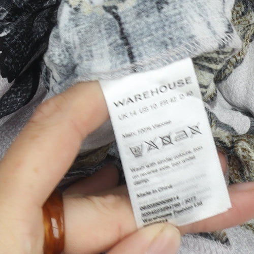 Warehouse Women’s Floral Print Dress, Size 14, Black/Multicoloured