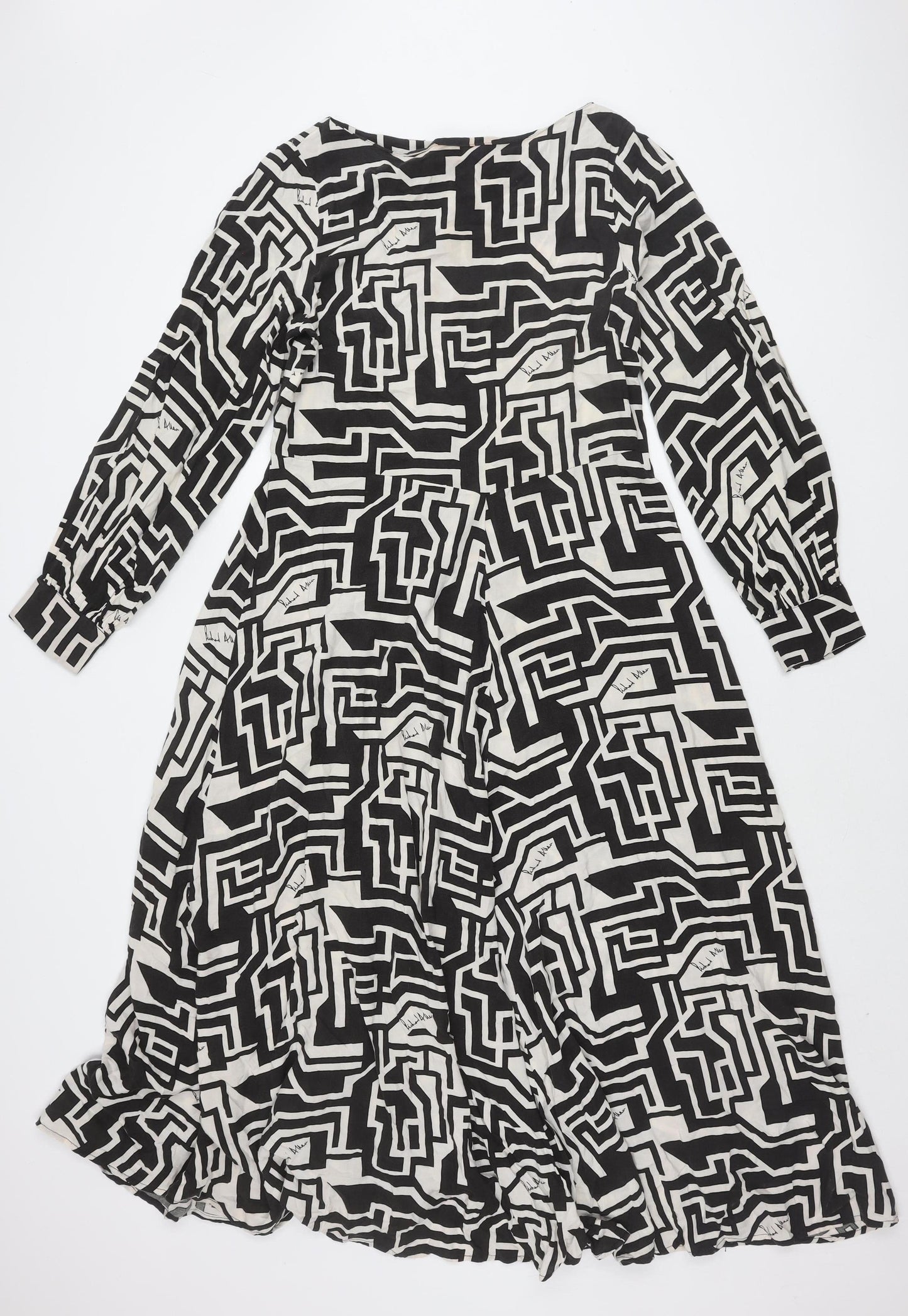 H&M Women's Black White Geometric Dress Size 16